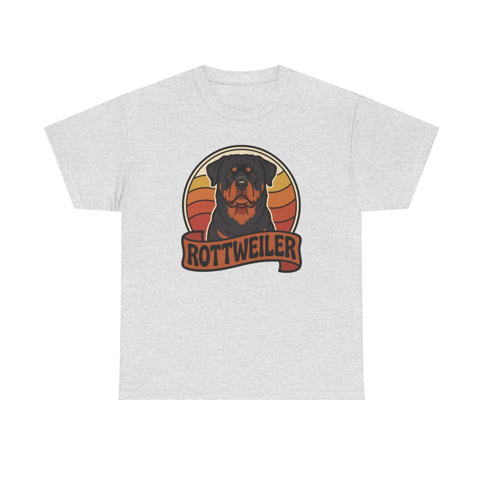 Retro 70s Sunset Rottweiler T-Shirt - Heavy Cotton Classic Fit Tee - Unisex Off White