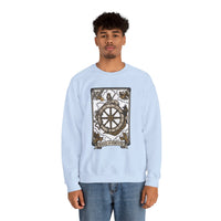 Wheel of Fortune Tarot Card Sweatshirt - Heavy Blend Crewneck Fleece - Unisex White