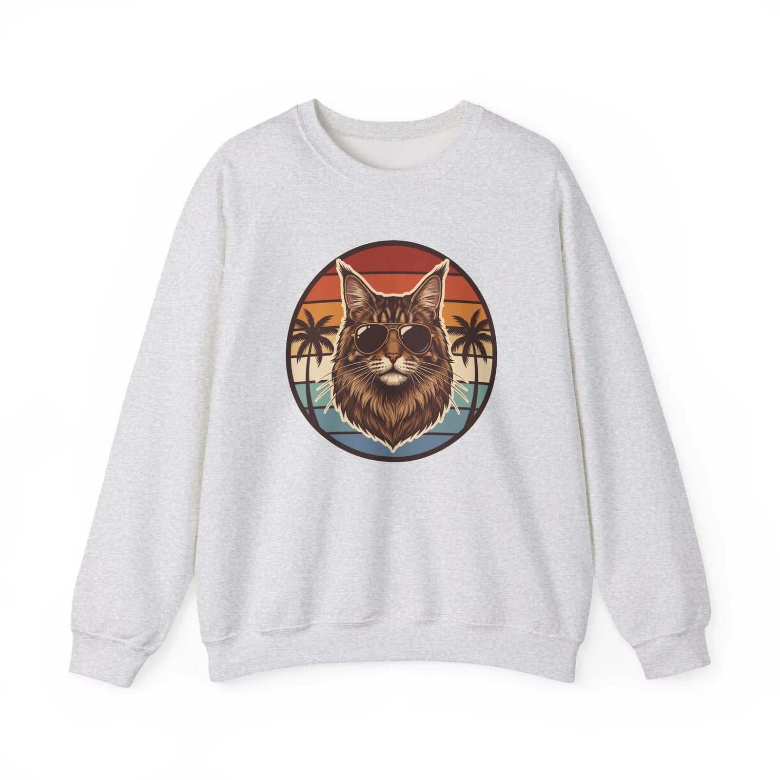 Maine Coon Aviator Cat Sweatshirt - Heavy Blend Fleece Crewneck - Unisex White