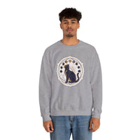 Moon Phases Sacred Geometry Cat Sweatshirt - Heavy Blend Cotton Polyester Crewneck - Unisex White