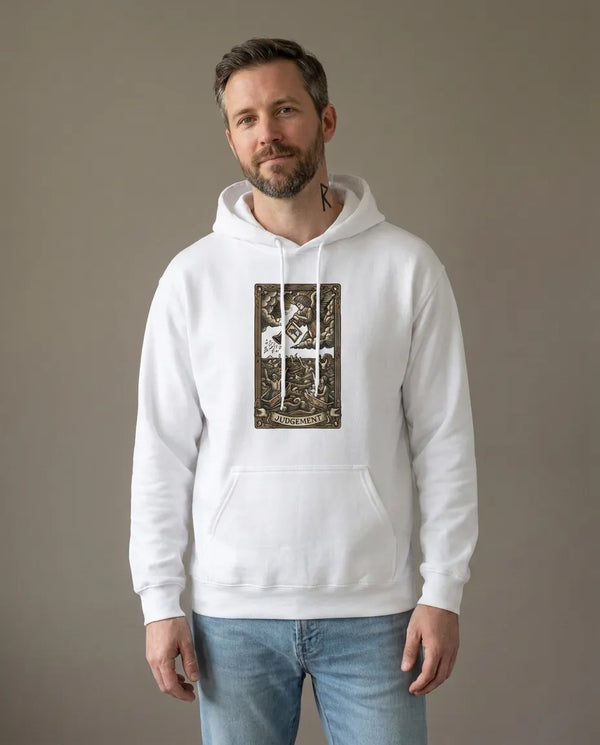 Judgement Tarot Card Graphic Hoodie - Heavyweight Cotton Blend Pullover - Unisex White