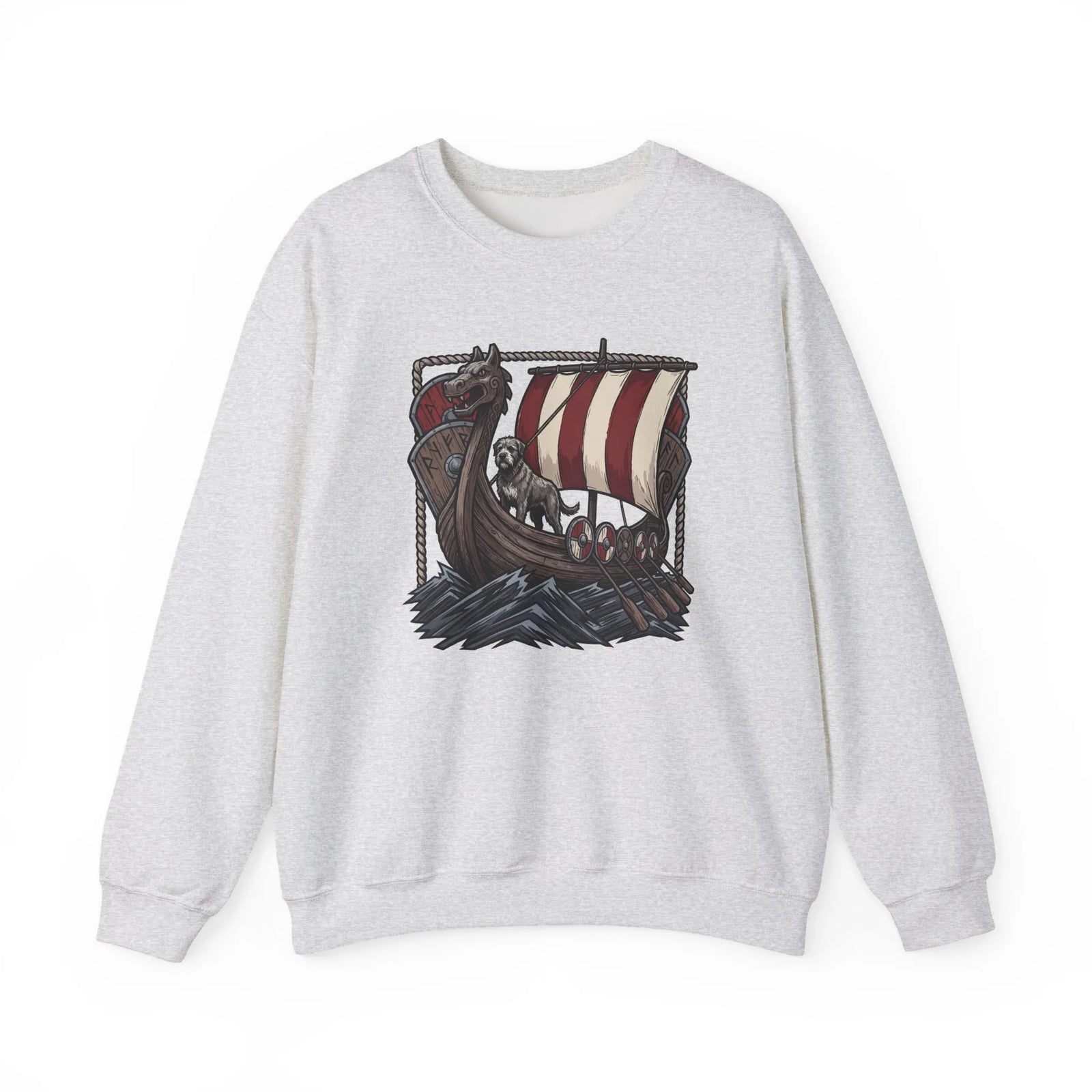 Viking Berserker Dogs Longship Prow Sweatshirt - Heavy Blend Cotton Poly Crewneck - Unisex White