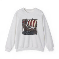 Viking Berserker Dogs Longship Prow Sweatshirt - Heavy Blend Cotton Poly Crewneck - Unisex White