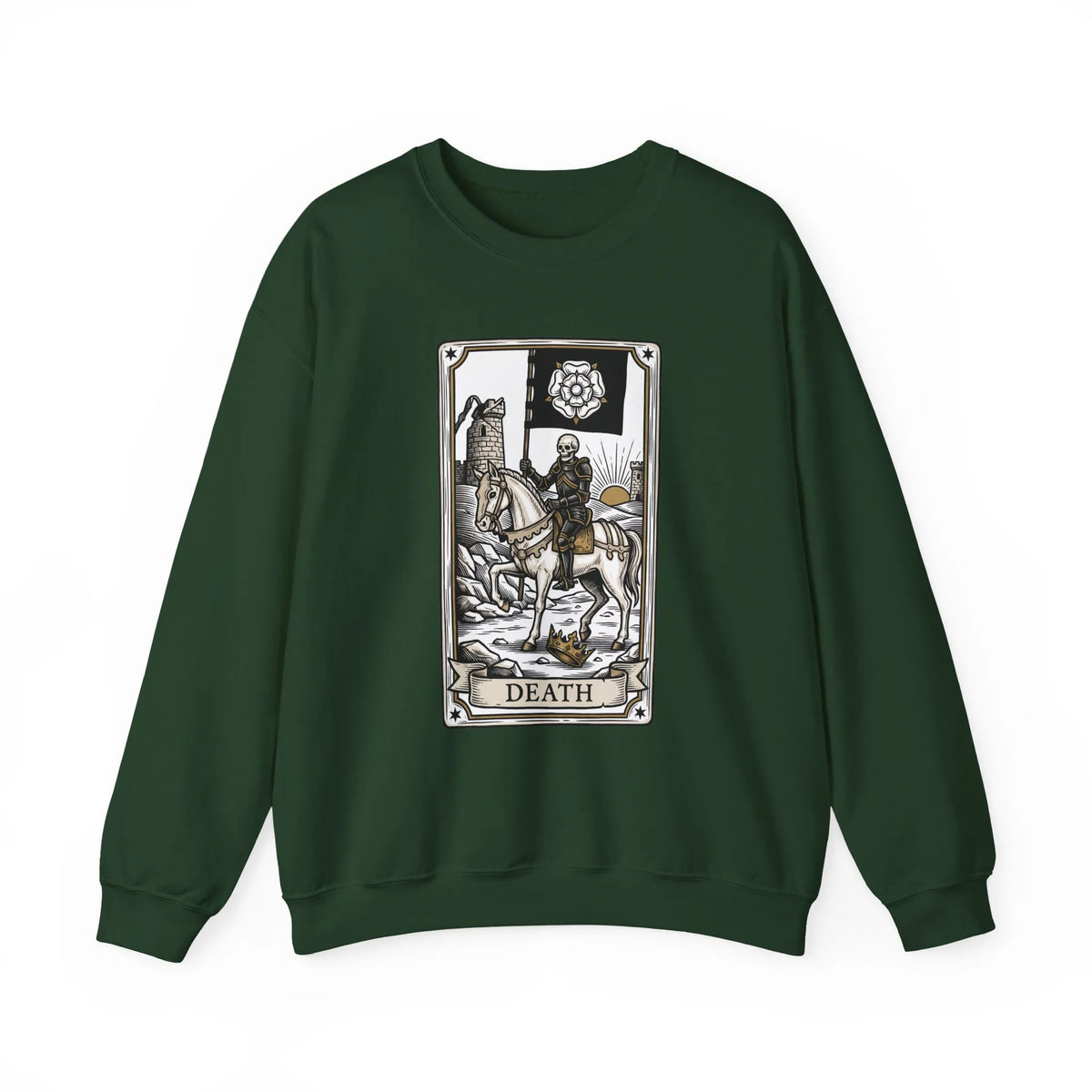 Tarot Death Card Graphic Sweatshirt - Heavy Blend Classic Fit Crewneck - Unisex White