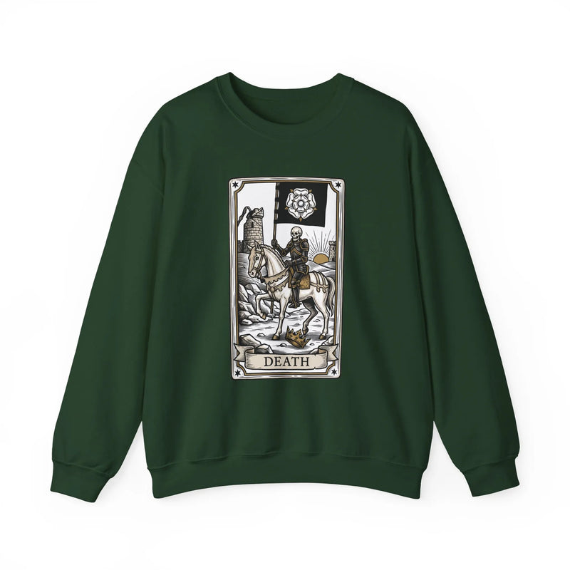 Tarot Death Card Graphic Sweatshirt - Heavy Blend Classic Fit Crewneck - Unisex White