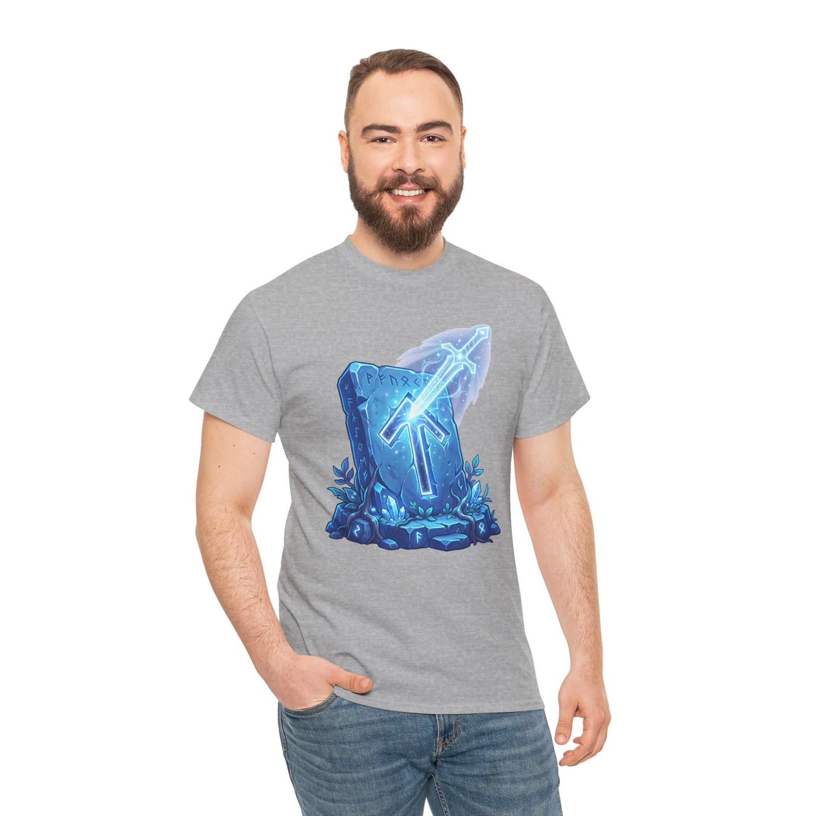 Tiwaz Tyr Sky Sword Graphic T-Shirt - Heavy Cotton Classic Fit Tee - Unisex White