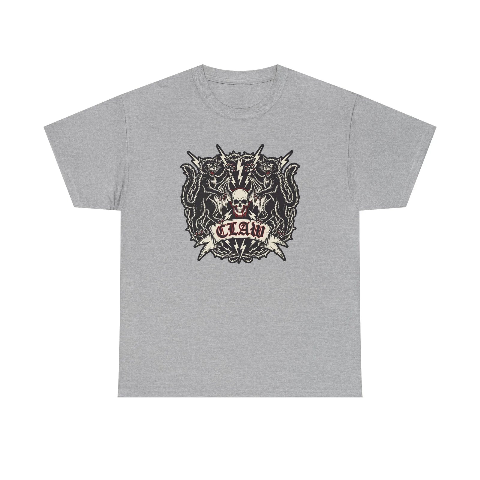 Heavy Metal Rocker Cats Band Crest T-Shirt - Heavy Cotton Classic Fit Tee - Unisex White