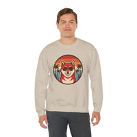 Shiba Inu Cool Dog 70s Sunset Sweatshirt - Heavy Blend Fleece Crewneck - Unisex White