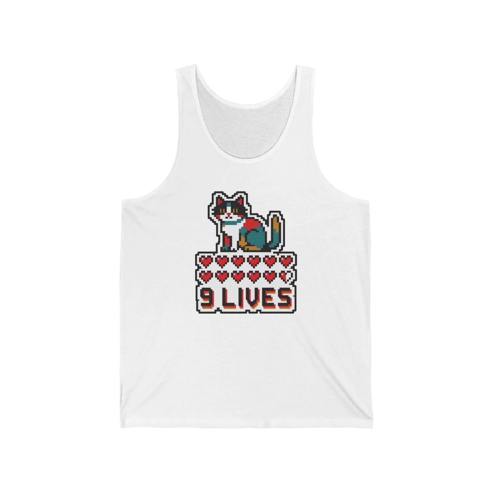Nine Lives 8-Bit Gaming Cat Tank Top - Lightweight Combed Cotton Jersey - Unisex White