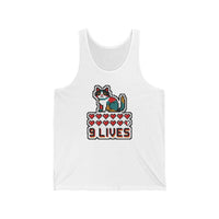 Nine Lives 8-Bit Gaming Cat Tank Top - Lightweight Combed Cotton Jersey - Unisex White