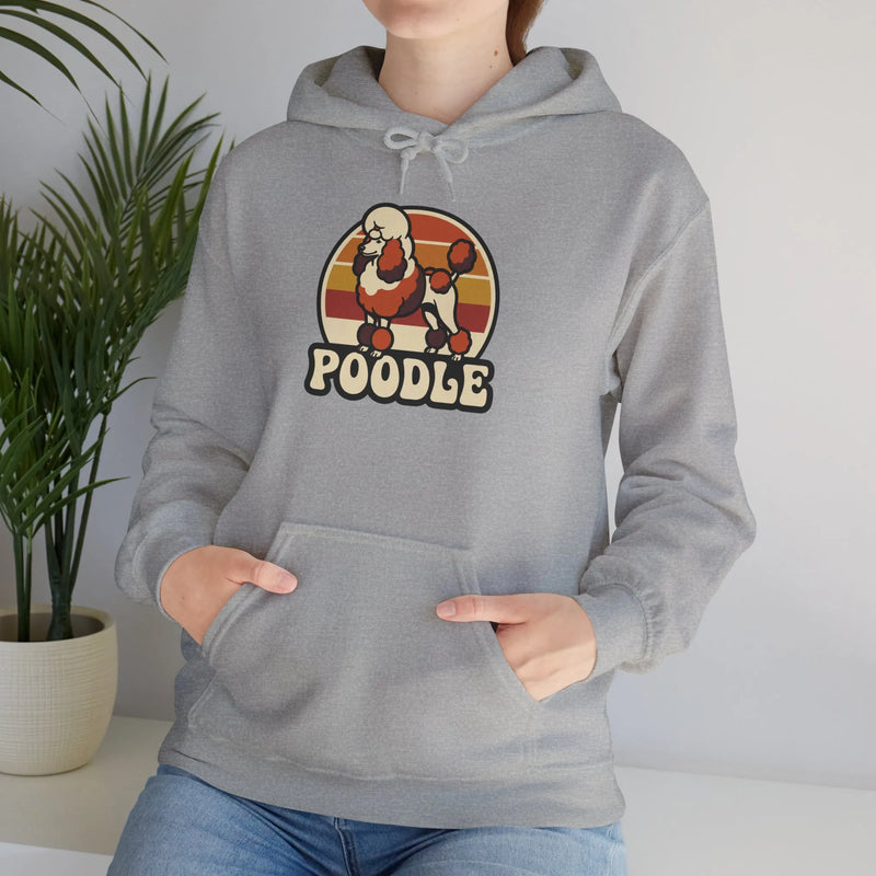 Retro 70s Sunset Poodle Hoodie - Cozy Cotton Blend Pullover - Unisex White