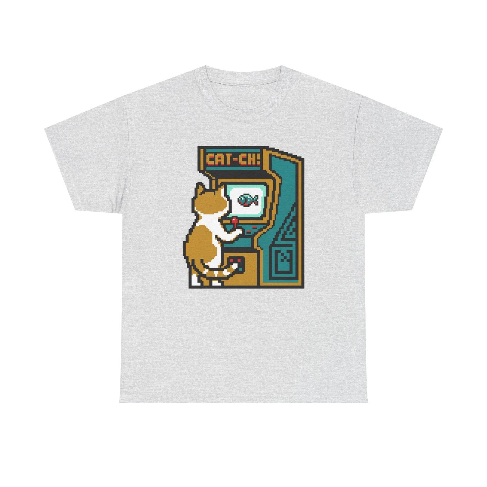 8-Bit Pixel Gaming Cats Arcade T-Shirt - Heavy Cotton Classic Fit Tee - Unisex White