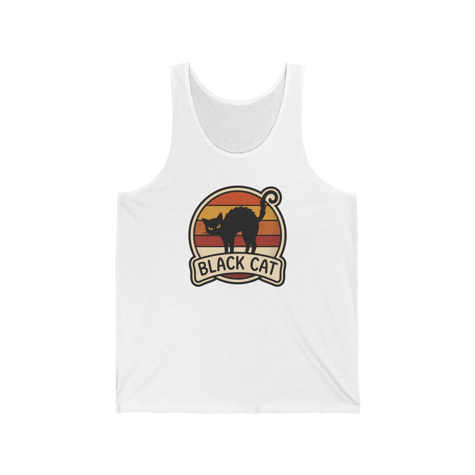 Black Cat Retro 70s Sunset Tank Top - Soft Combed Cotton Jersey - Unisex White