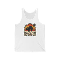 Black Cat Retro 70s Sunset Tank Top - Soft Combed Cotton Jersey - Unisex White