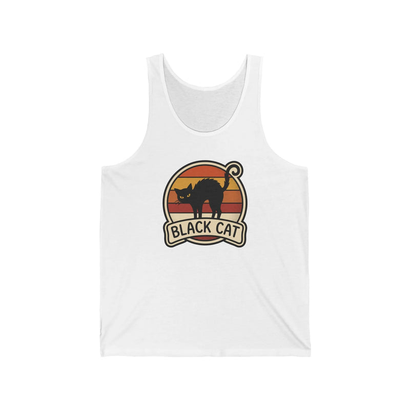 Black Cat Retro 70s Sunset Tank Top - Soft Combed Cotton Jersey - Unisex White