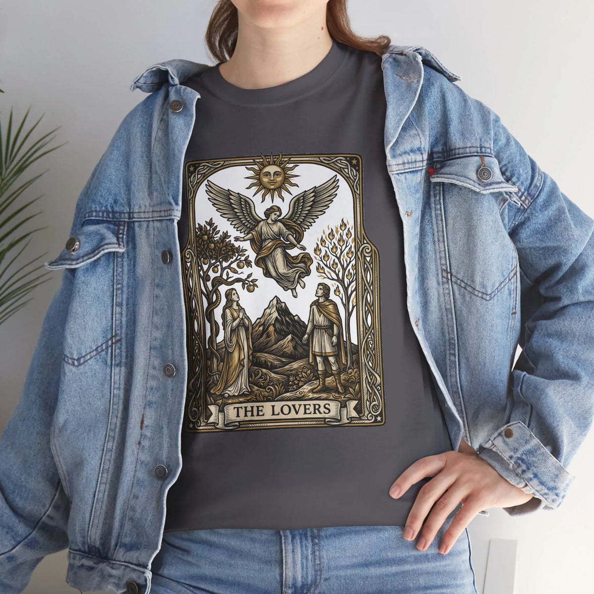 The Lovers Tarot Card Graphic T-Shirt - Heavy Cotton Classic Fit Tee - Unisex White