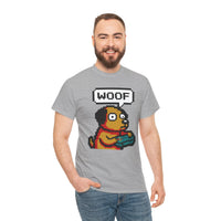 8-Bit Pixel Gaming Dog T-Shirt - Heavy Cotton Classic Fit Tee - Unisex White