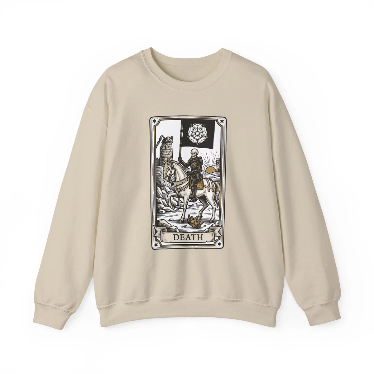Tarot Death Card Graphic Sweatshirt - Heavy Blend Classic Fit Crewneck - Unisex White