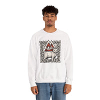 Valknut Cat Norse Mythology Sweatshirt - Heavy Blend Durable Fleece Crewneck - Unisex Off-White