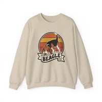 Beagle Retro 70s Sunset Graphic Sweatshirt - Heavy Blend Cotton Polyester Crewneck - Unisex White