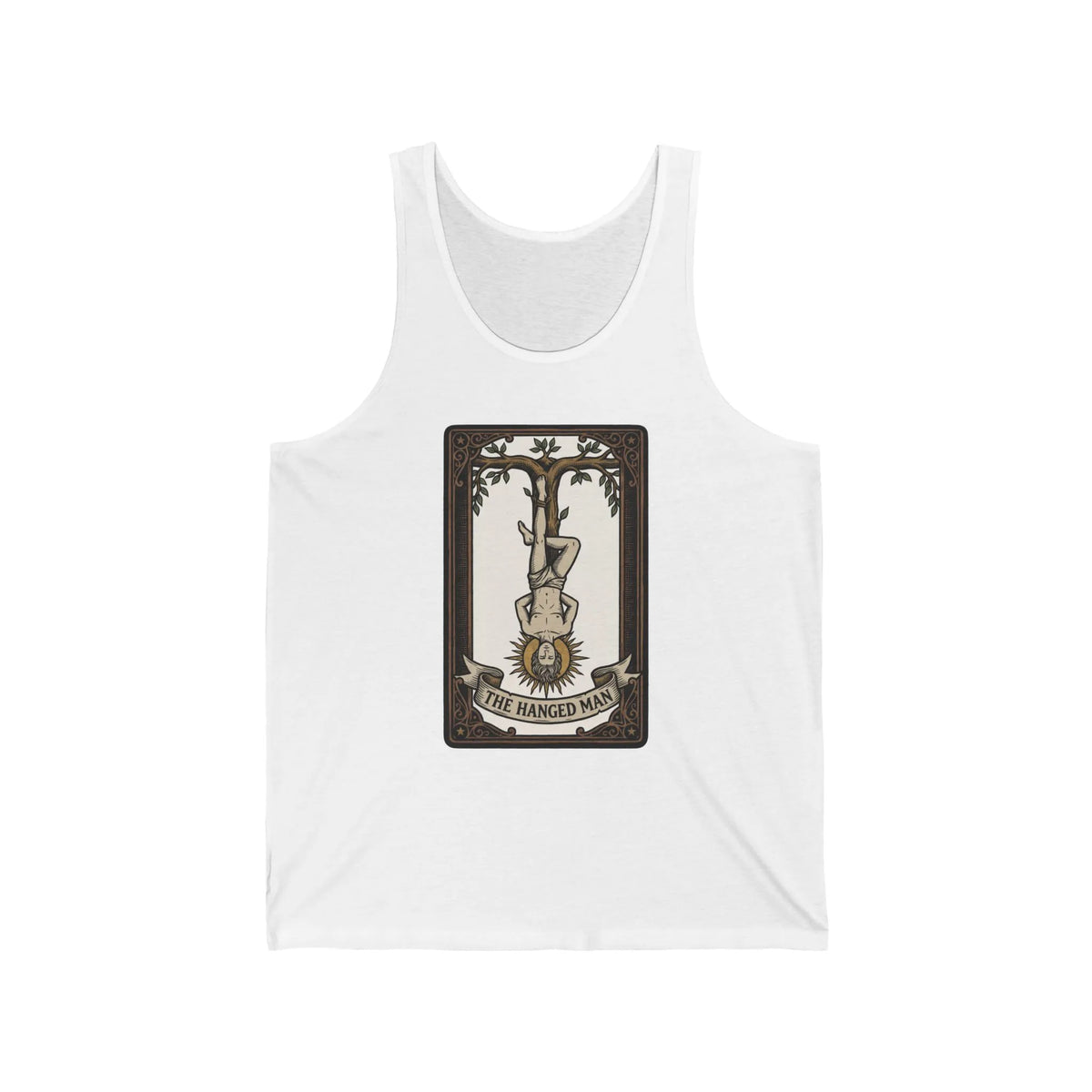 The Hanged Man Tarot Card Tank Top - Lightweight Combed Cotton Jersey - Unisex White