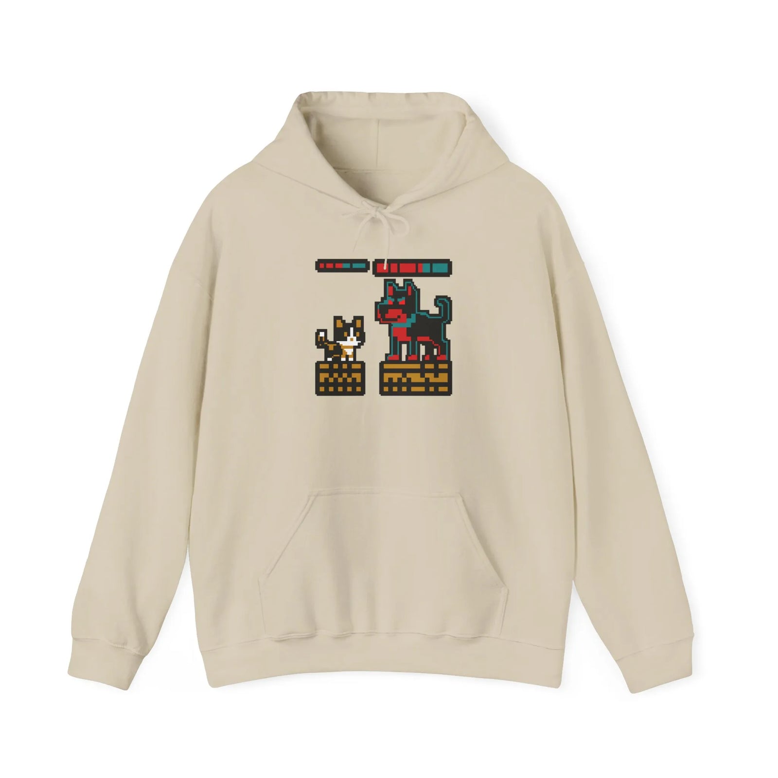 Boss Fight 8-Bit Pixel Gaming Cats Hoodie - Heavy Blend Fleece Pullover - Unisex White