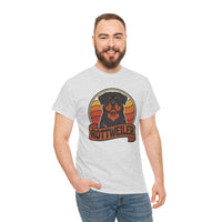 Retro 70s Sunset Rottweiler T-Shirt - Heavy Cotton Classic Fit Tee - Unisex Off White