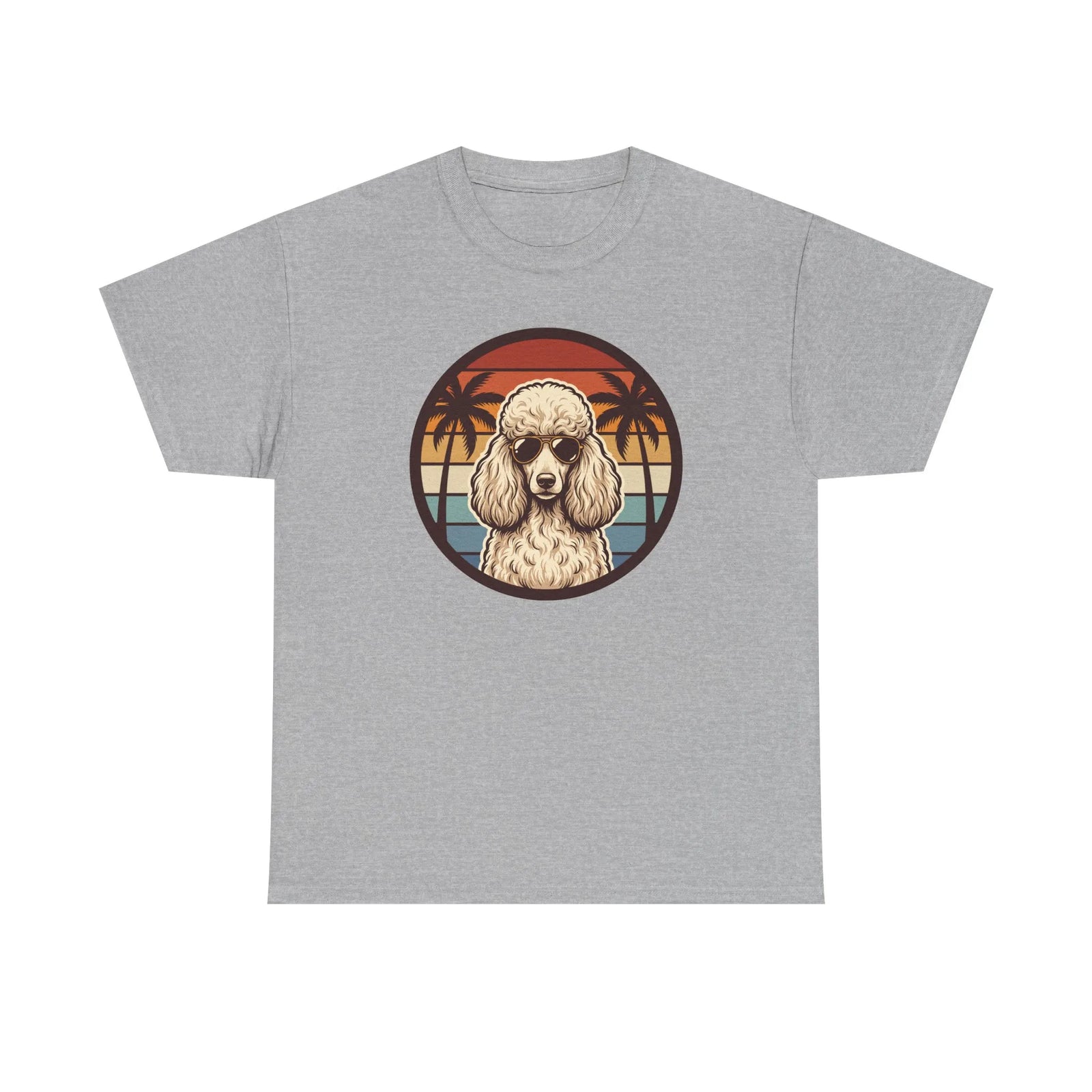 Poodle Cool Dogs 70s Sunset Aviators T-Shirt - Heavy Cotton Classic Fit - Unisex White