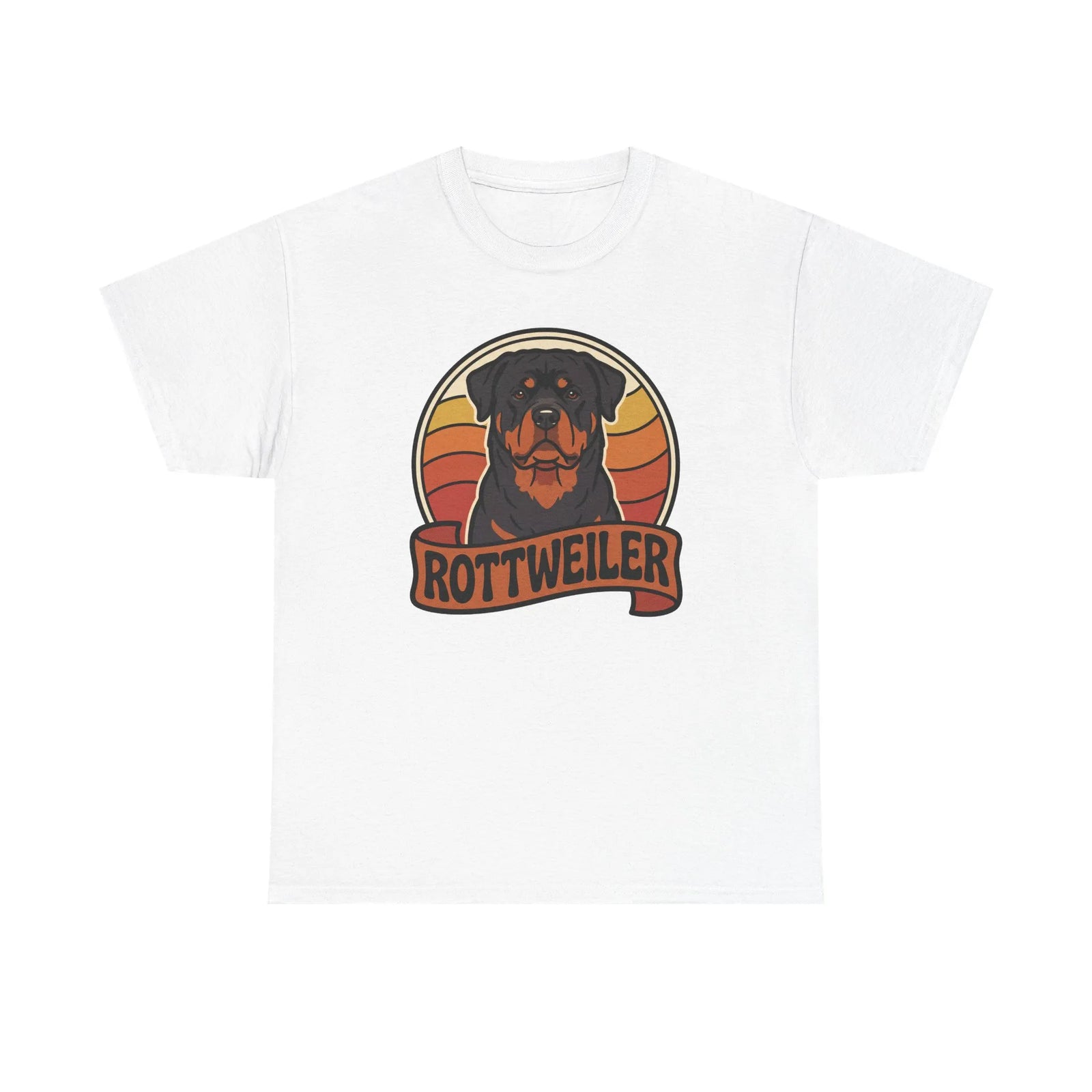 Retro 70s Sunset Rottweiler T-Shirt - Heavy Cotton Classic Fit Tee - Unisex Off White