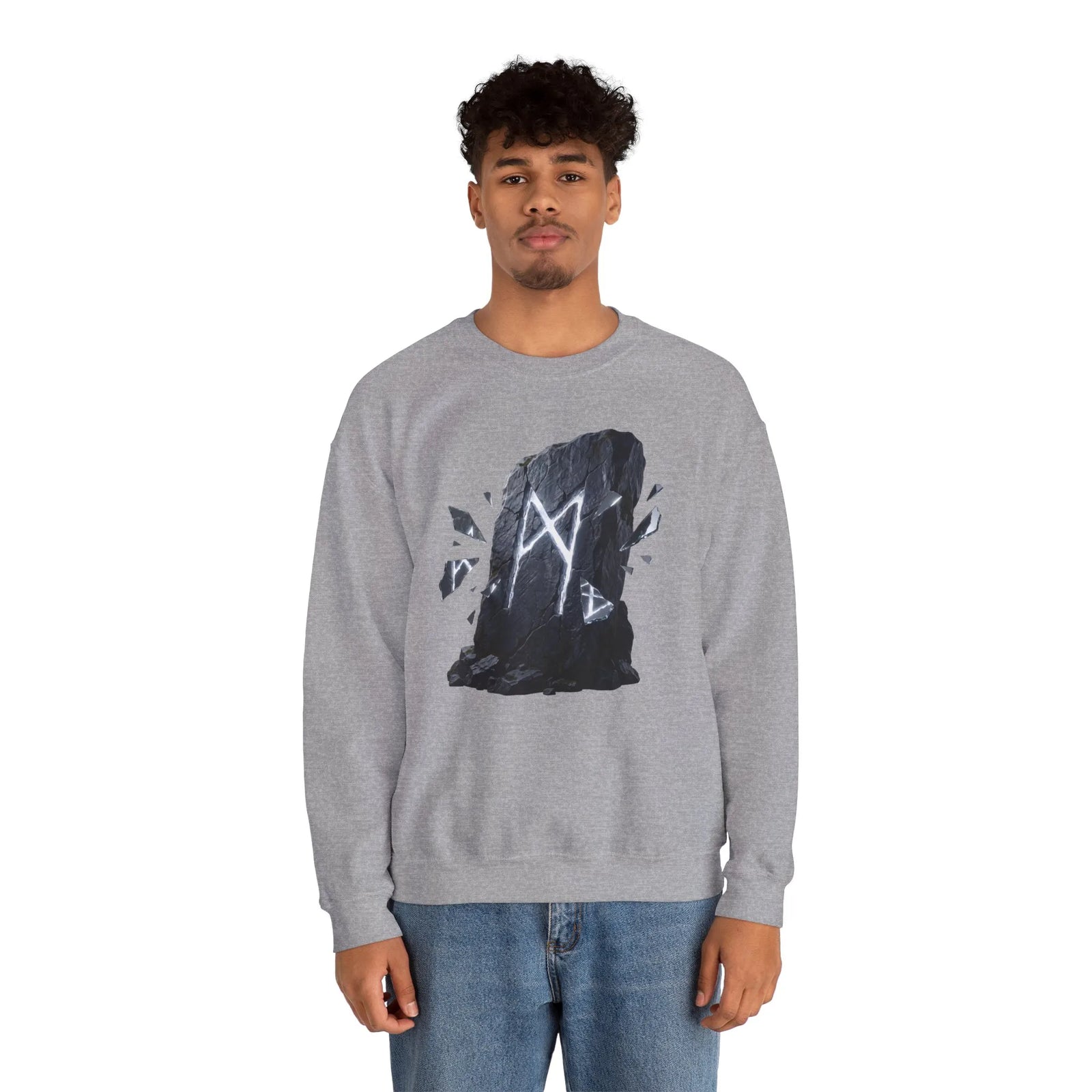 Mannaz Rune Stone Graphic Sweatshirt - Heavy Blend Crewneck Pullover - Unisex Off White