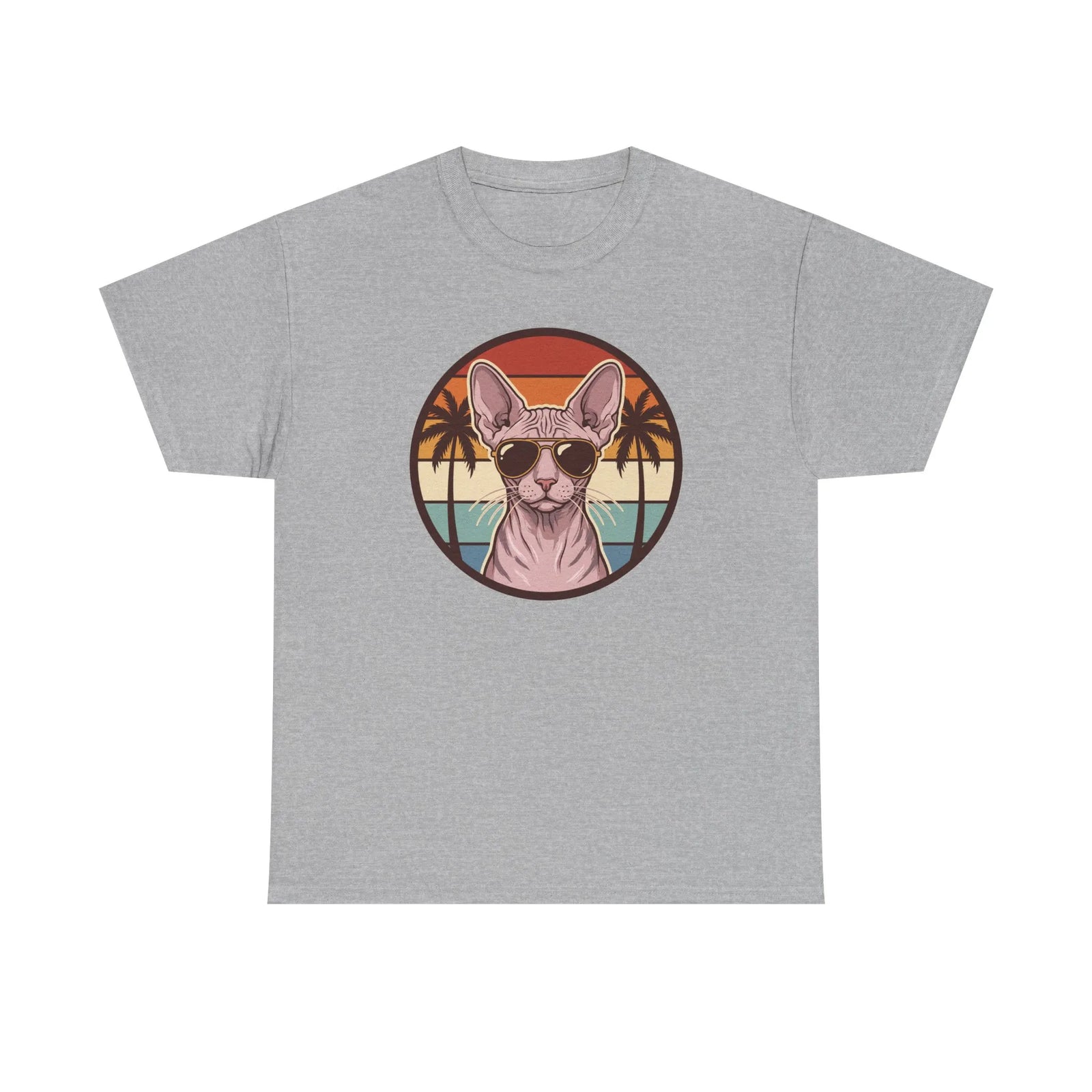 Sphynx Cat 70s Sunset Aviators T-Shirt - Heavy Cotton Classic Fit Tee - Unisex White