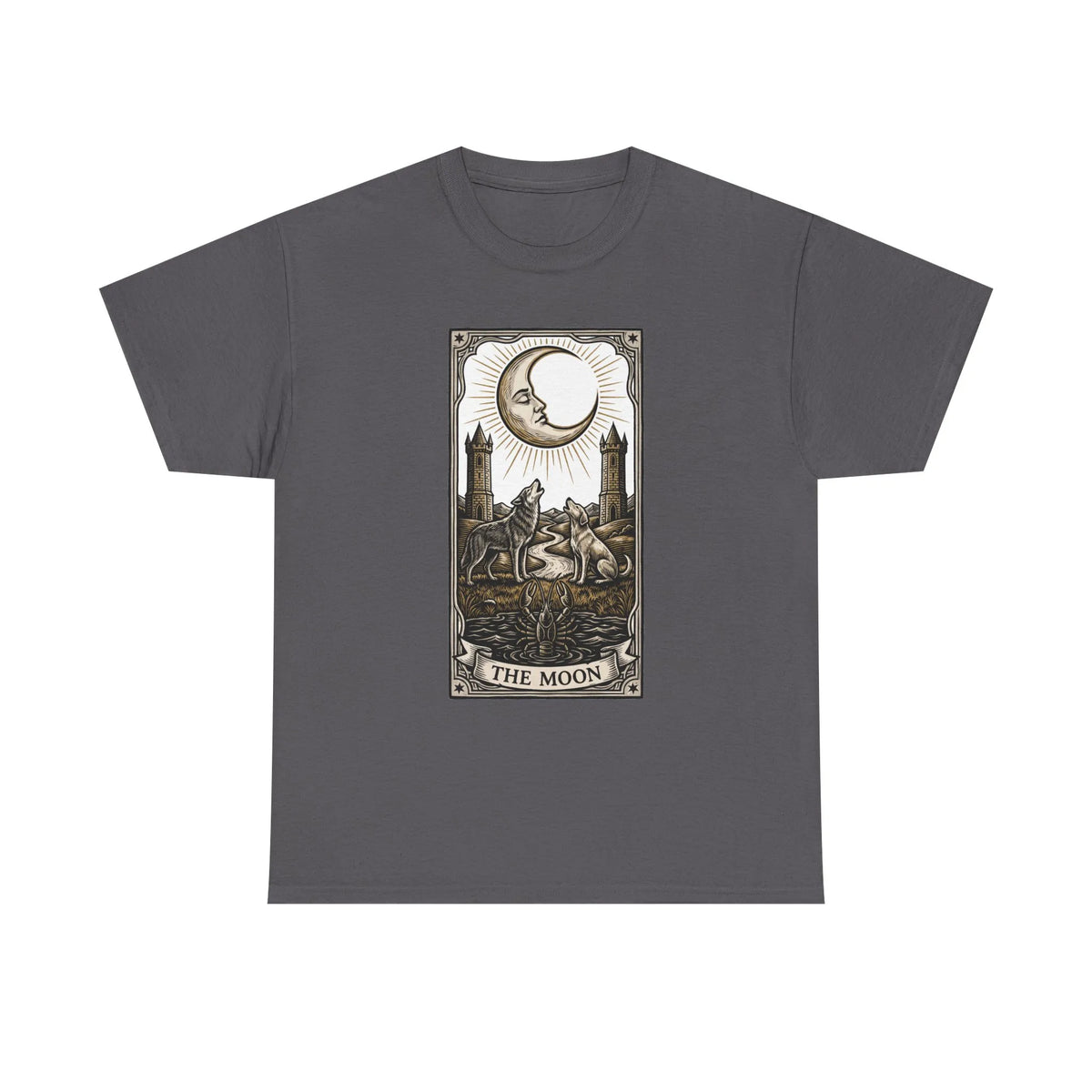 Moonlight Wolves Tarot Graphic T-Shirt - Heavy Cotton Classic Fit Crewneck - Unisex White