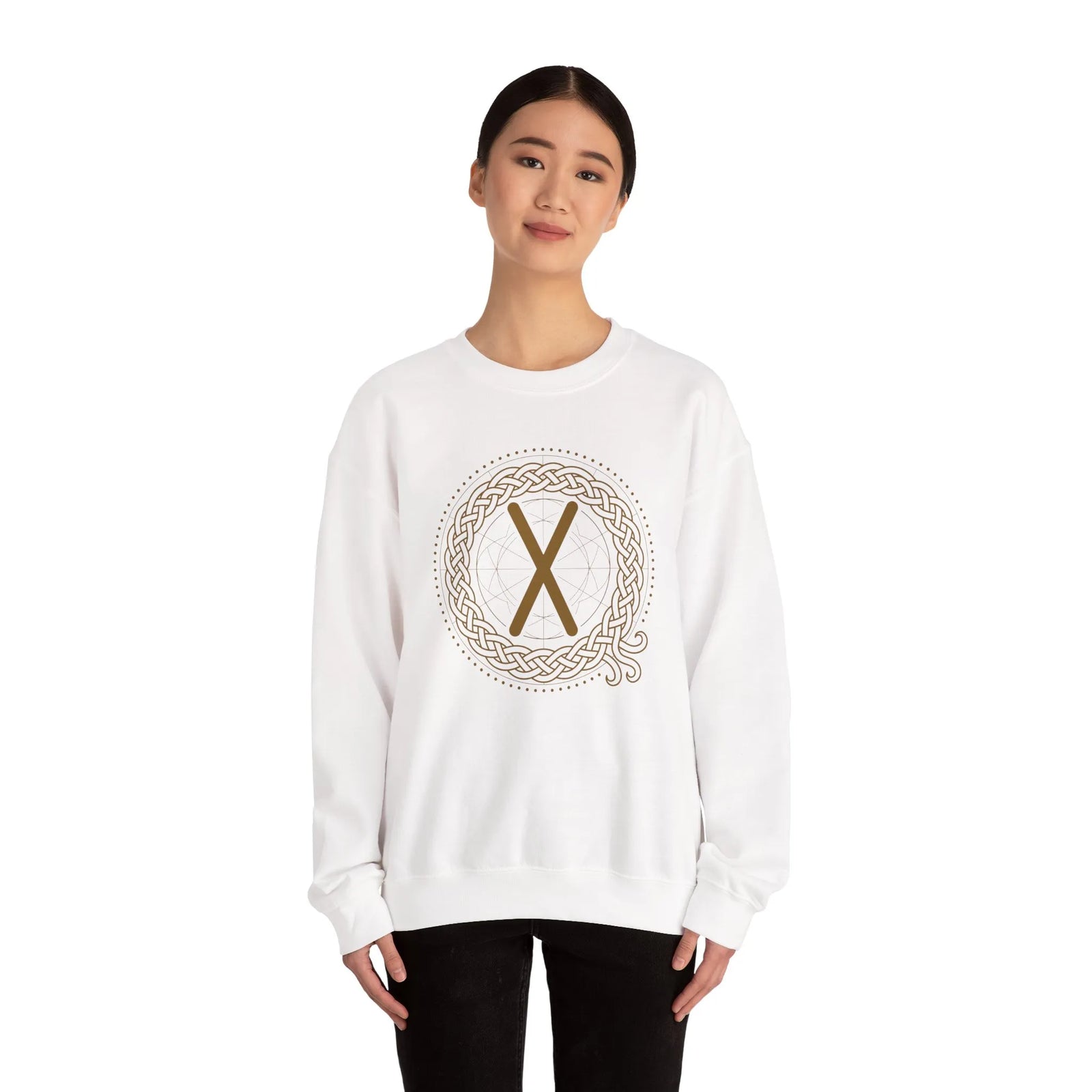 Gebo Rune Celtic Knotwork Sweatshirt - Classic Fit Fleece Crewneck - Unisex White