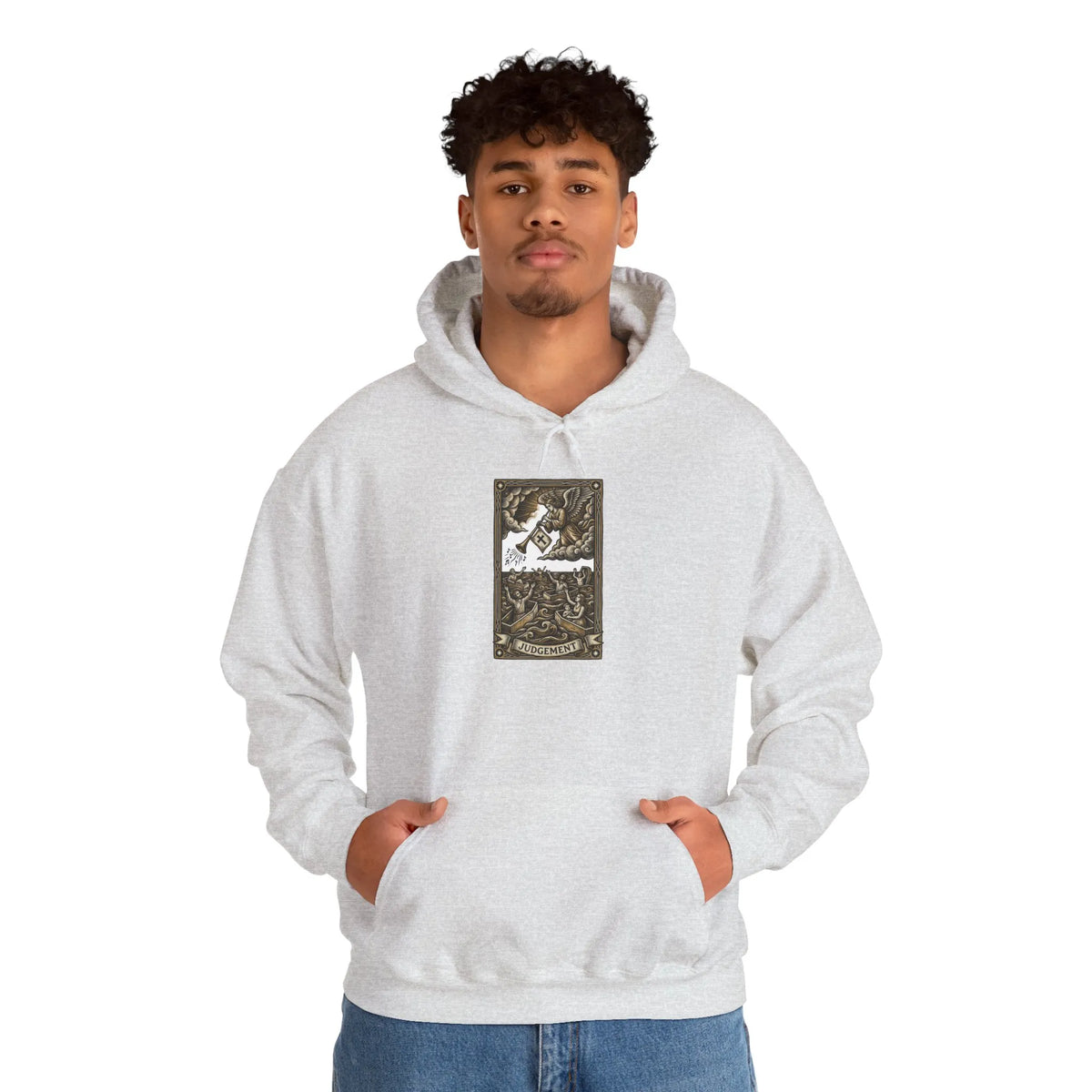 Judgement Tarot Card Graphic Hoodie - Heavyweight Cotton Blend Pullover - Unisex White