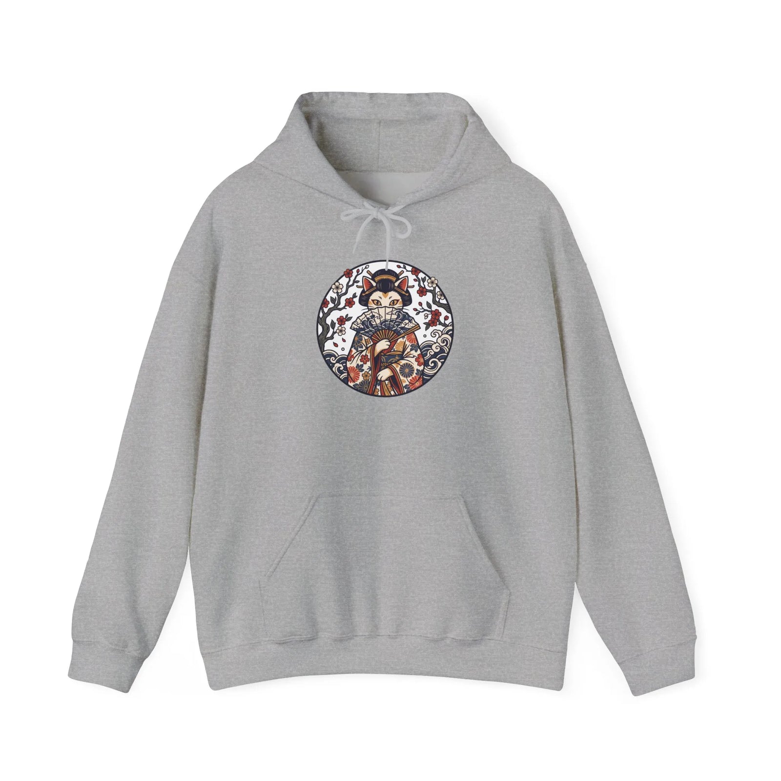Ukiyo-e Samurai Cat Fan Dancer Hoodie - Heavy Blend Fleece Pullover - Unisex White