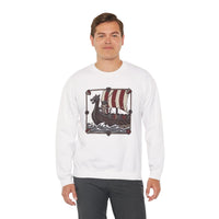 Longship Prow Viking Berserker Cats Sweatshirt - Heavyweight Cotton Blend Crewneck - Unisex White