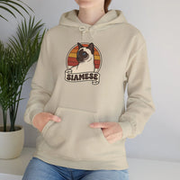 Siamese Cat Retro 70s Sunset Graphic Hoodie - Cozy Cotton Poly Blend Pullover - Unisex White