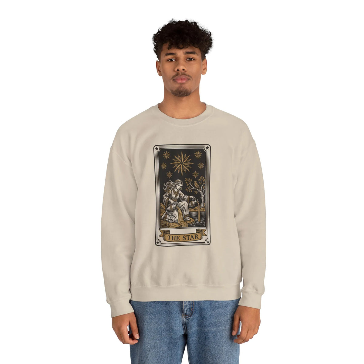 The Star Tarot Card Sweatshirt - 50/50 Cotton Polyester Crewneck - Unisex White