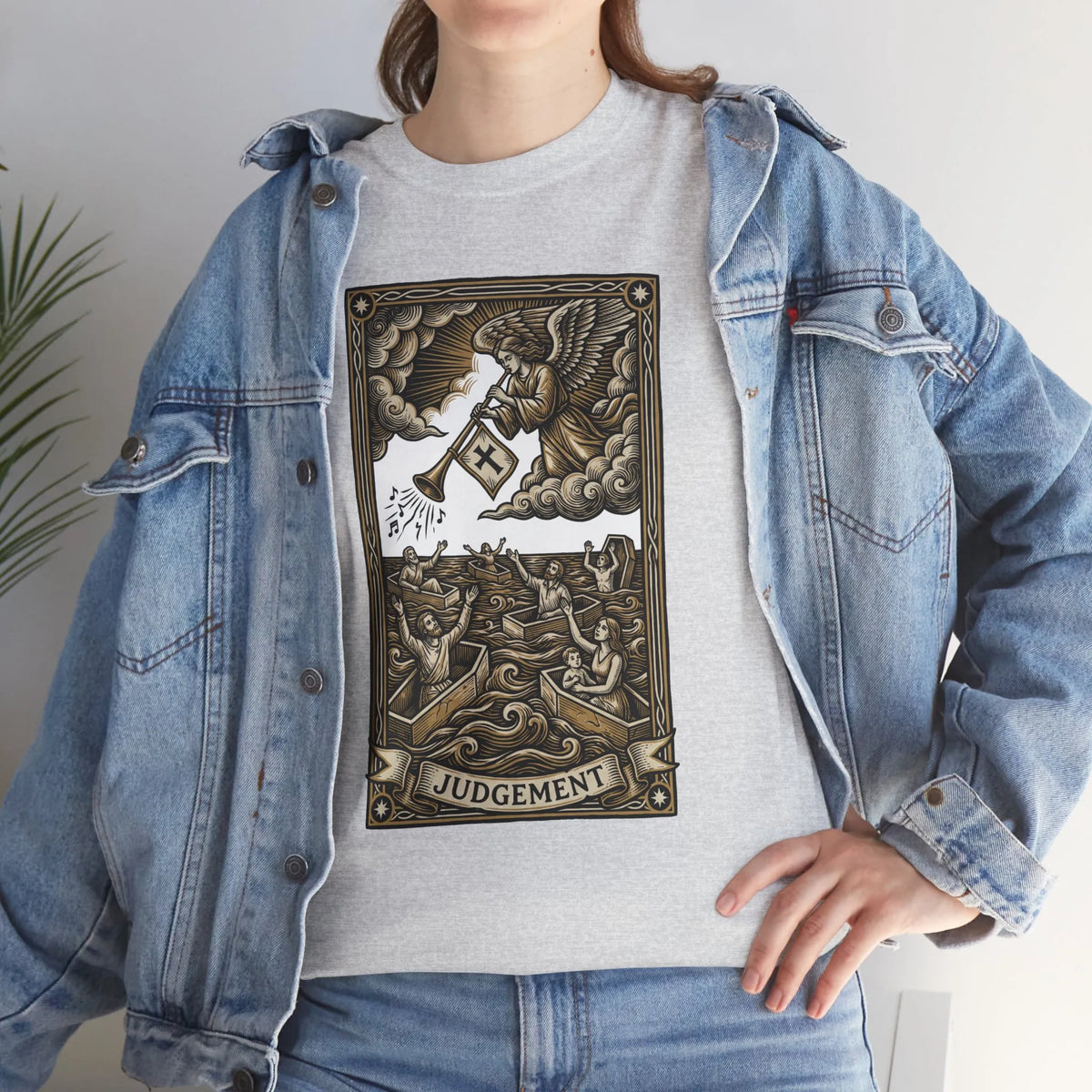 Judgement Angel Graphic T-Shirt - Heavy Cotton Classic Fit Tee - Unisex White