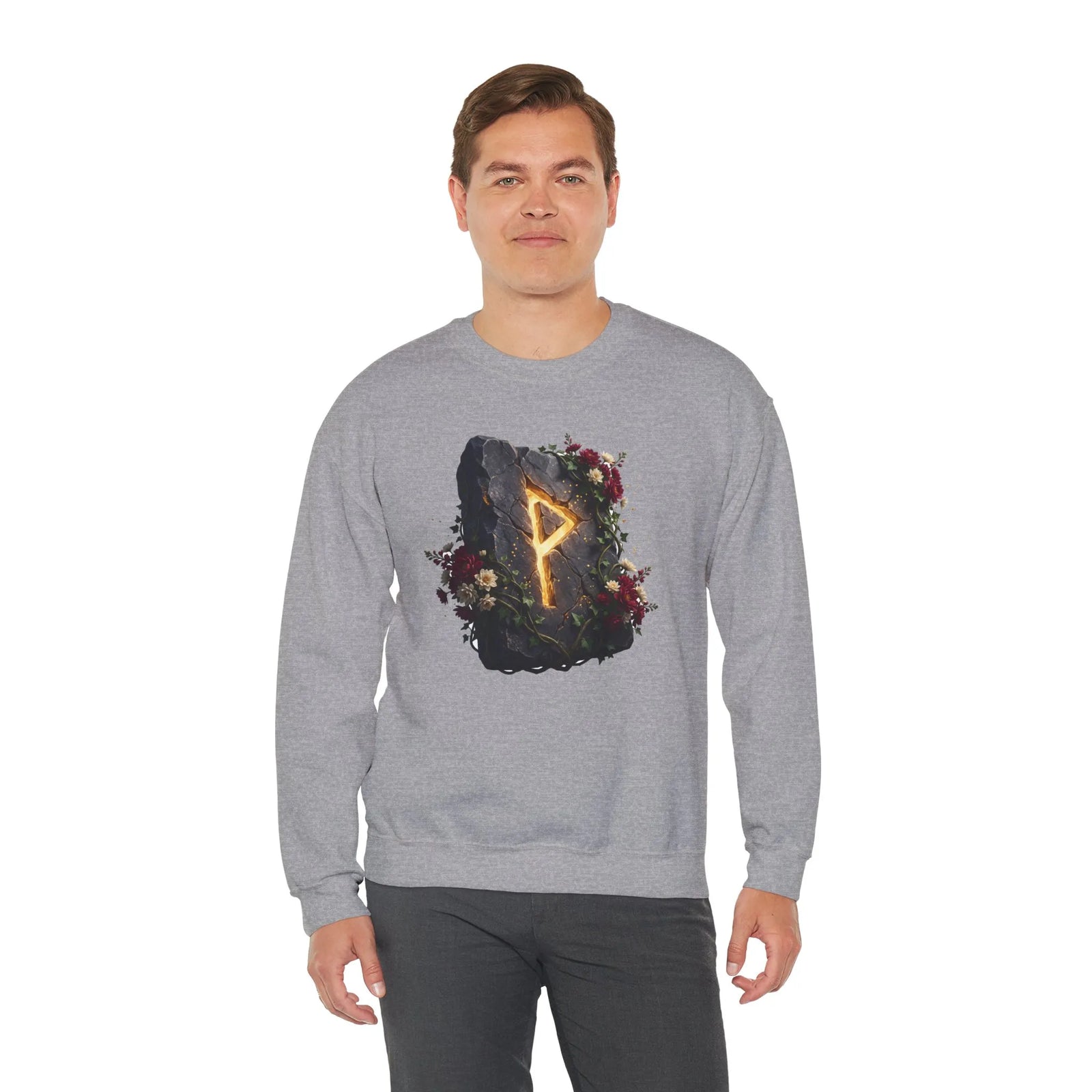 Wunjo Rune Blossom Sweatshirt - Heavy Blend Crewneck Fleece - Unisex Ash