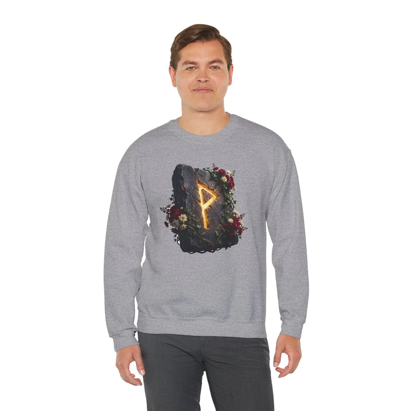 Wunjo Rune Blossom Sweatshirt - Heavy Blend Crewneck Fleece - Unisex Ash