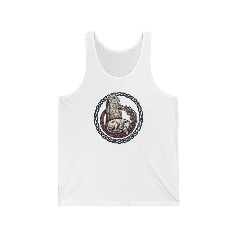 Norse Runestone Wolf Woodcut Tank Top - Lightweight Jersey Retail Fit Tank - Unisex Athletic Heather