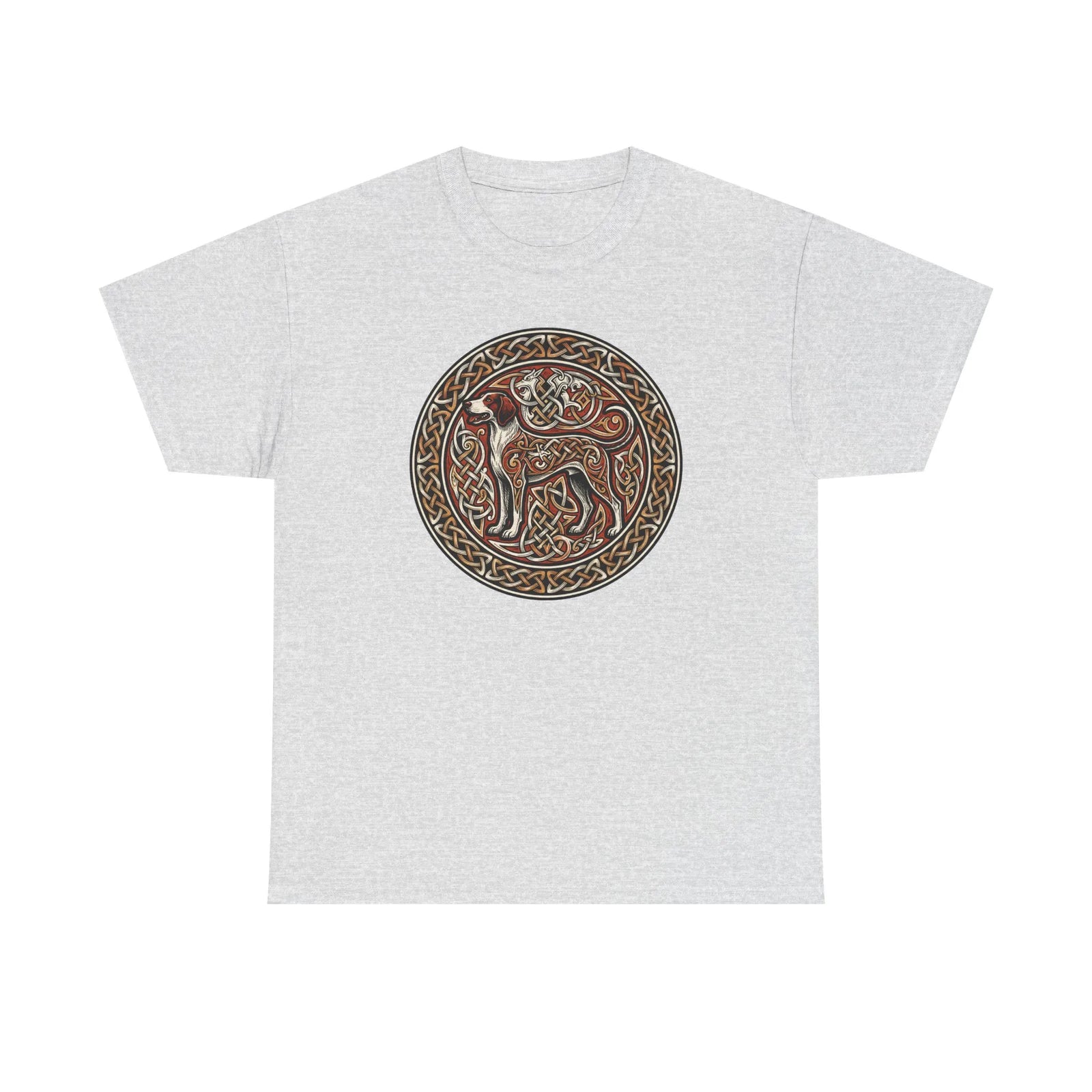 Norse Knotwork Hound Wolves T-Shirt - Heavy Cotton Classic Fit Tee - Unisex White