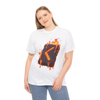 Kenaz Rune Torch Flame T-Shirt - Heavy Cotton Classic Fit Tee - Unisex White