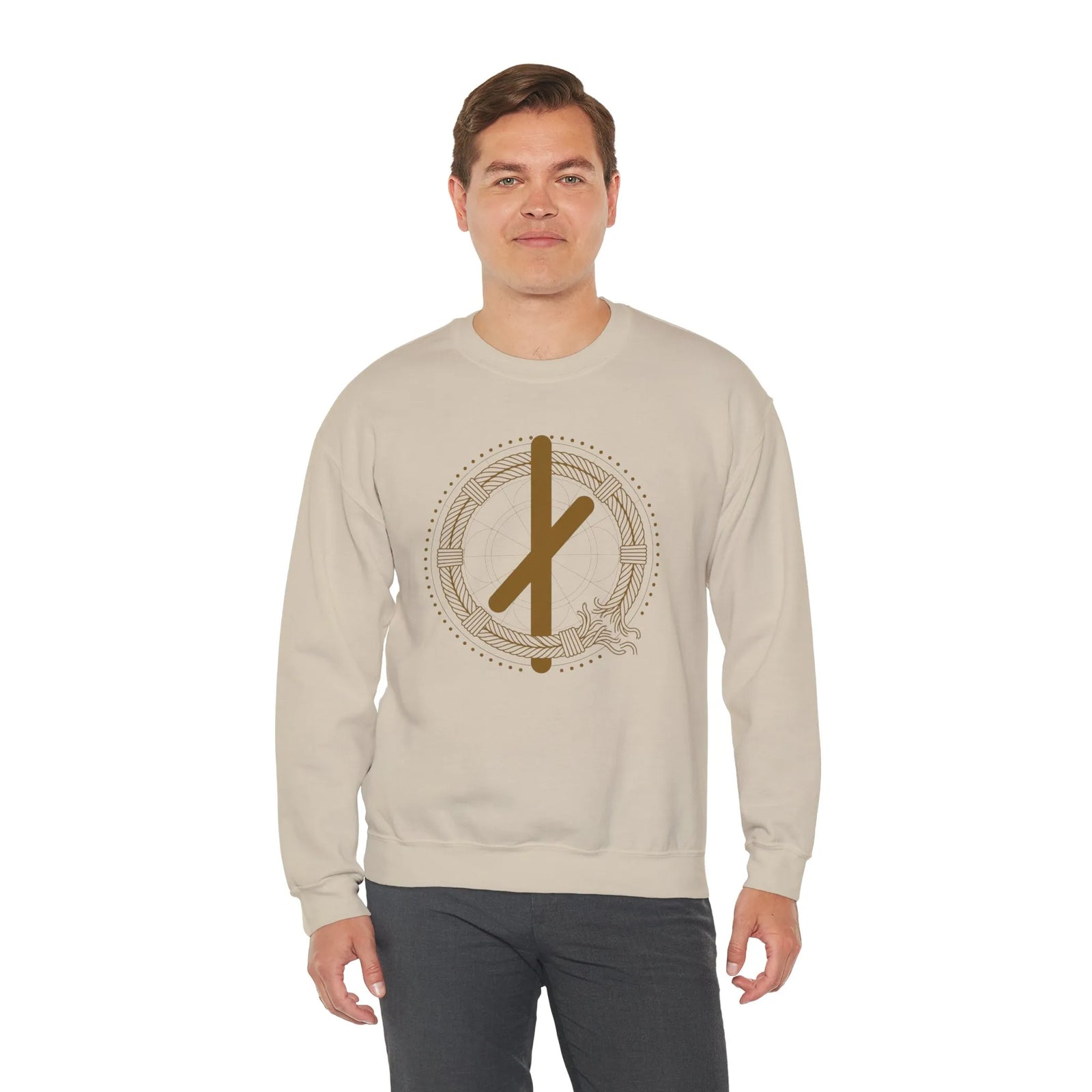 ᚾ Nauthiz Runic Design Sweatshirt - Heavy Blend Crewneck Fleece - Unisex White