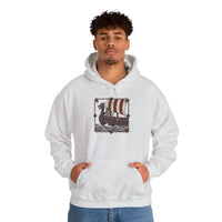 Viking Berserker Cats Longship Hoodie - Warm Cotton-Poly Fleece Pullover - Unisex White