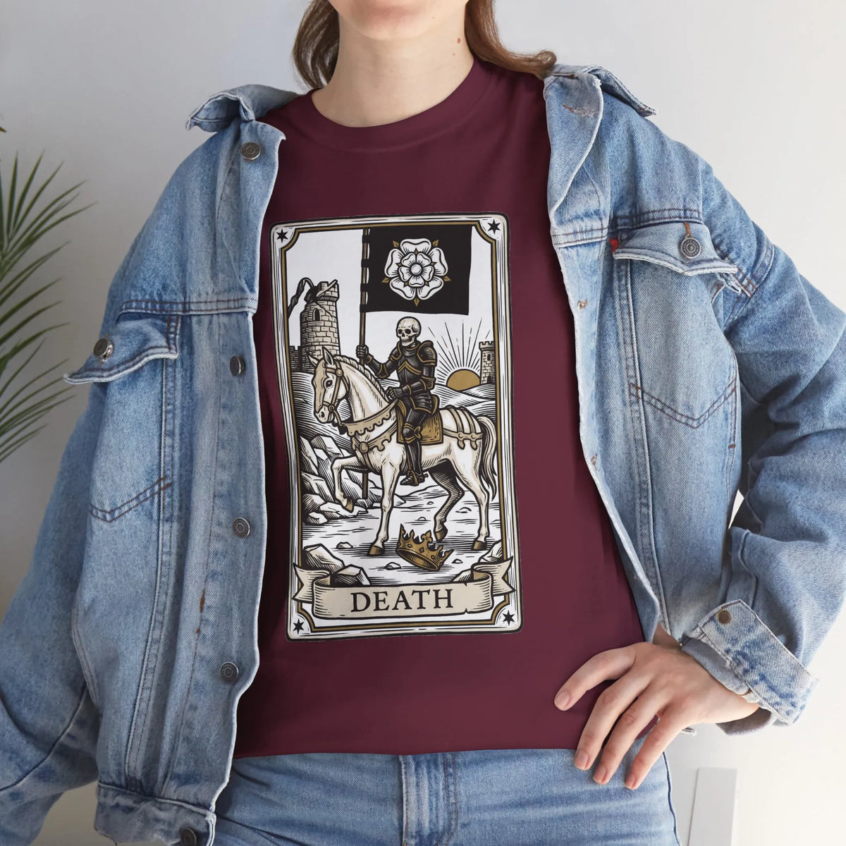 Death Tarot Card Knight Graphic T-Shirt - Heavyweight 100% Cotton Classic Fit Tee - Unisex White
