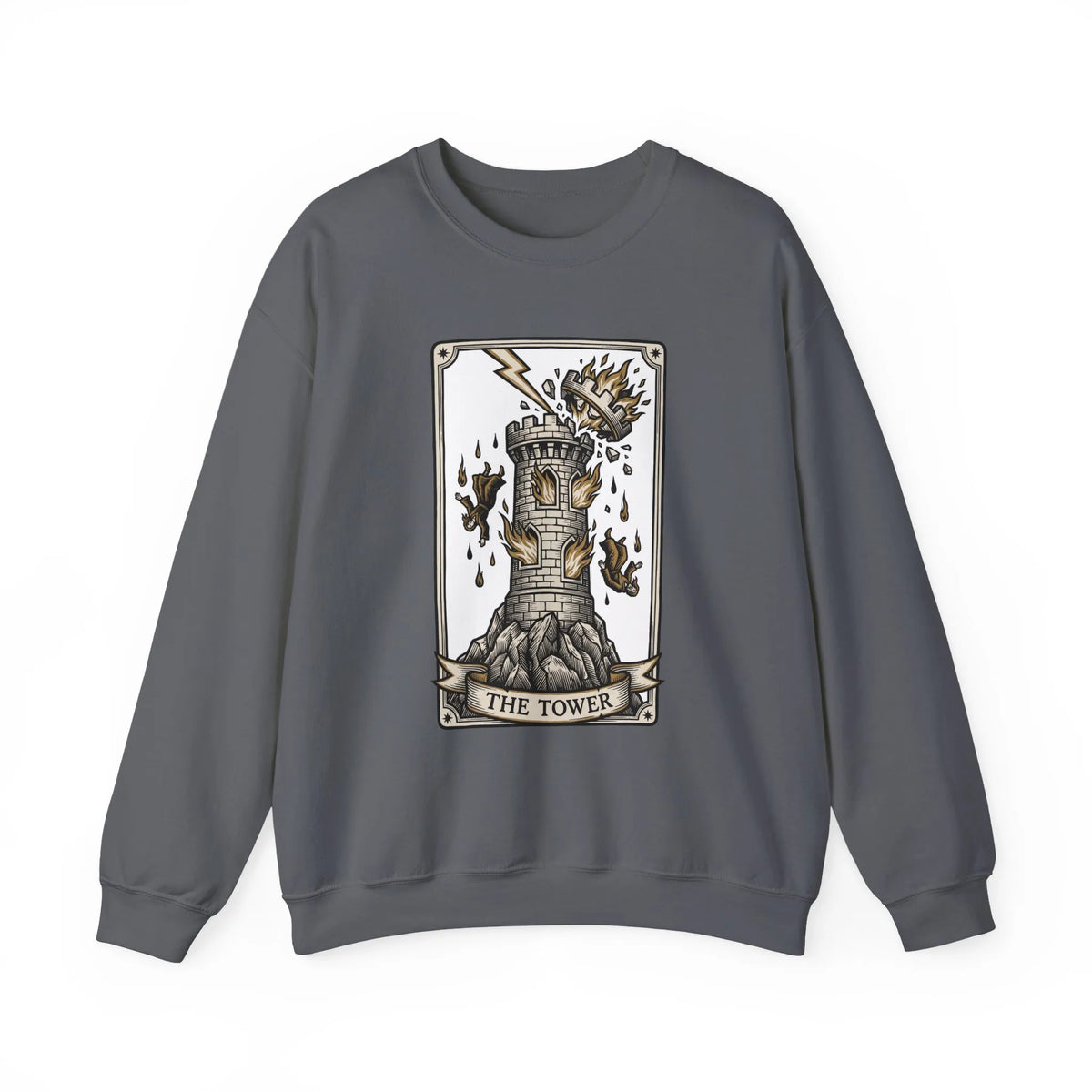 The Tower Tarot Card Sweatshirt - Heavy Blend Fleece Crewneck - Unisex White