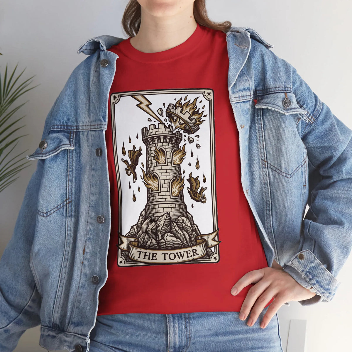 The Tower Tarot Card Graphic T-Shirt - Heavy Cotton Classic Fit Tee - Unisex White
