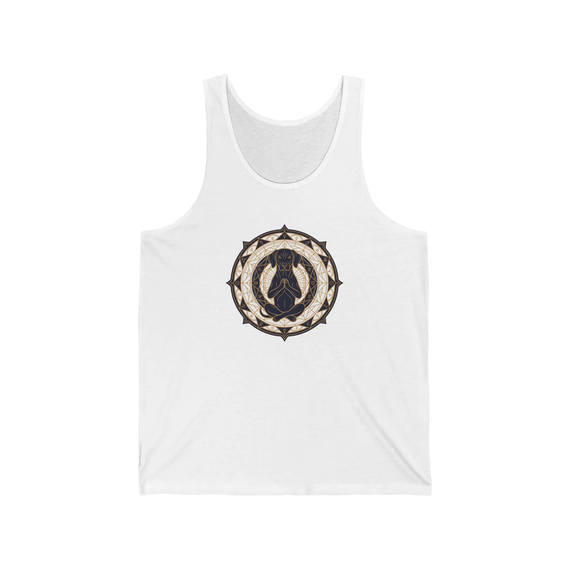 Meditating Dog Sacred Geometry Tank Top - Soft Airlume Cotton Retail Fit - Unisex White